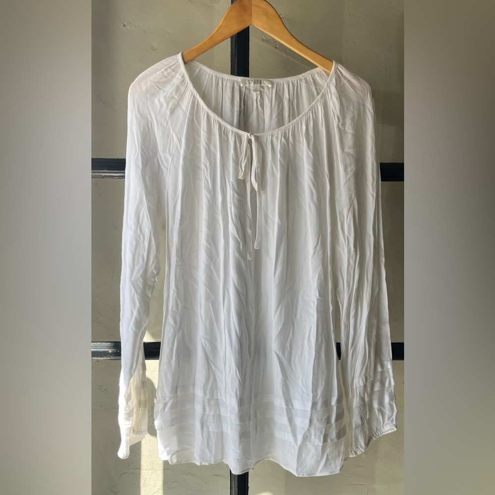 Pretty White Pleated Trim Drapey Blouse